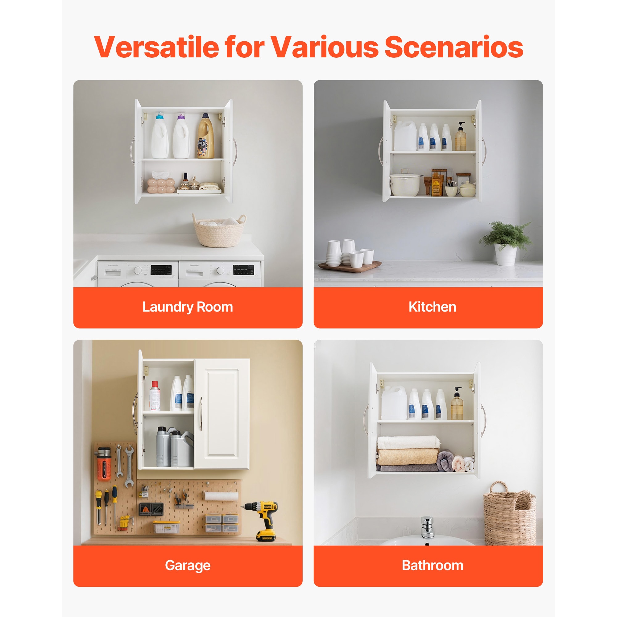 Laundry Room Wall Cabinet With Adjustable Shelves And 2 Doors_voghion.com